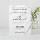 Einladung zur Hochzeit | Modern White Marble Scrip (Stehend Vorderseite)