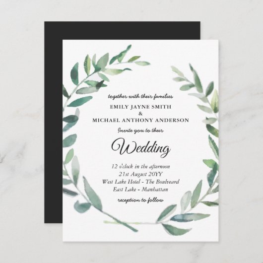 Einladung zur Hochzeit Moderne Olivenöl-Blätter (Vorne/Hinten)