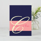 Einladung zur Hochzeit Monogram Names Pink, Elfenb (Stehend Vorderseite)