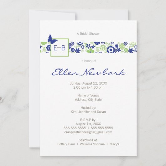 Einladung zur Hochzeit oder Brautdusche (Vorderseite)