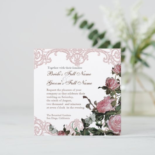 Einladung zur Hochzeit Pearly - Trellis Rose Vinta (Stehend Vorderseite)