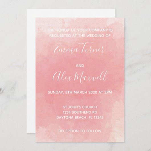 Einladung zur Hochzeit | Pink Watercolor Script (Vorne/Hinten)