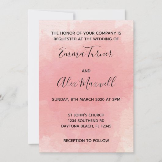 Einladung zur Hochzeit | Pink Watercolor Script (Vorderseite)