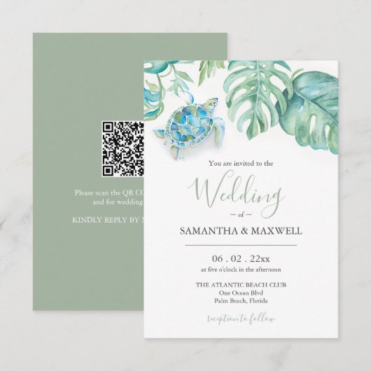Einladung zur Hochzeit QR Code Tropische Meeressch (Vorne/Hinten)