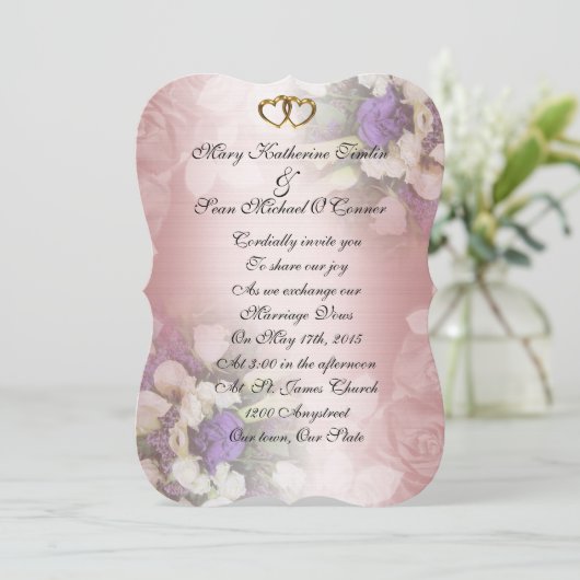 Einladung zur Hochzeit romantische Blumen (Stehend Vorderseite)