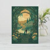 Einladung zur Hochzeit Romantisches Grün und Gold (Stehend Vorderseite)