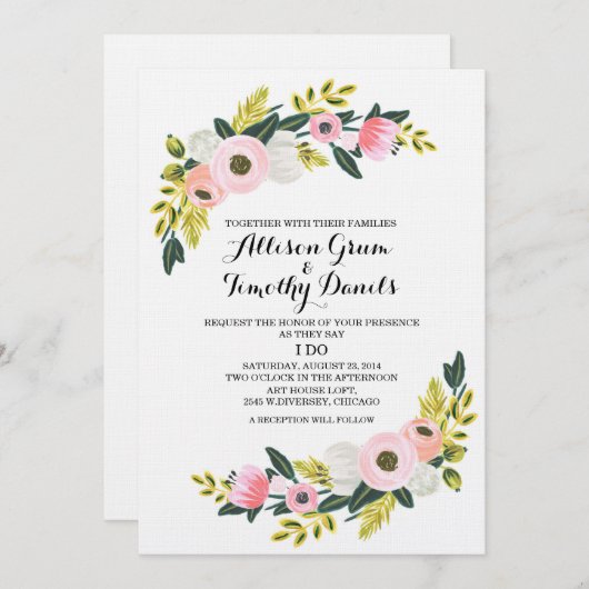 Einladung zur Hochzeit Rosa Blau Wasserfarbe Bläsc (Vorne/Hinten)