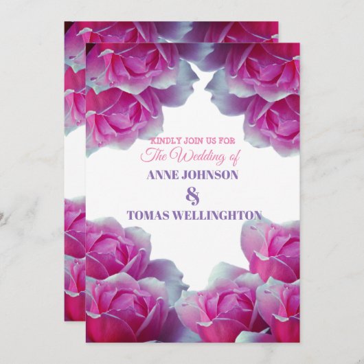 Einladung zur Hochzeit, rosa Rosen (Vorne/Hinten)