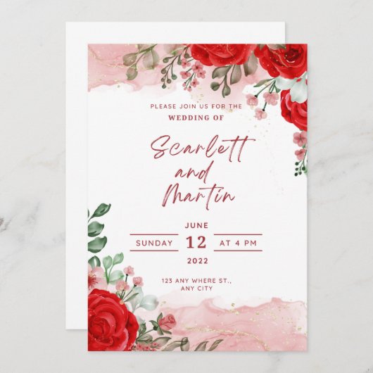 Einladung zur Hochzeit Rote Rose Transparente Tint (Vorne/Hinten)