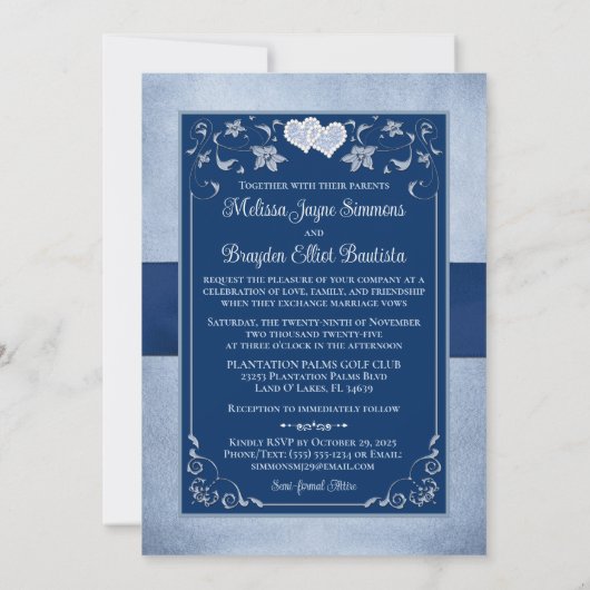 Einladung zur Hochzeit | Royal Blue, Dusty Blue, H (Rückseite)