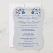 Einladung zur Hochzeit | Royal Blue Silver, Floral (Rückseite)