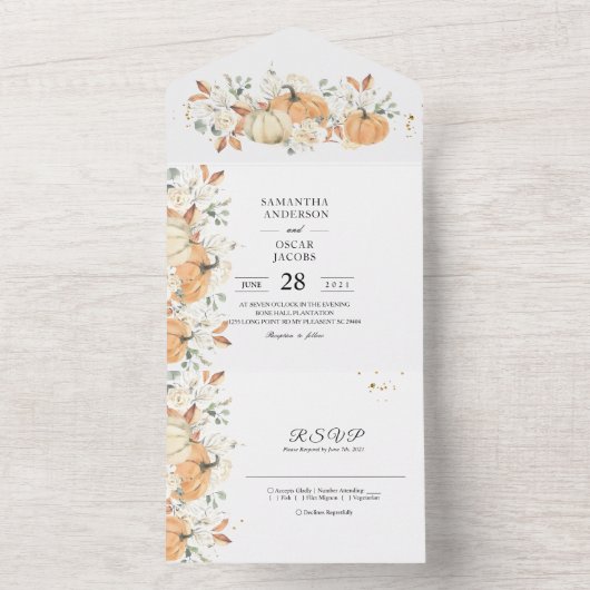 "Einladung zur Hochzeit | Rustikaler Herbst All In One Einladung (Innen Boden)