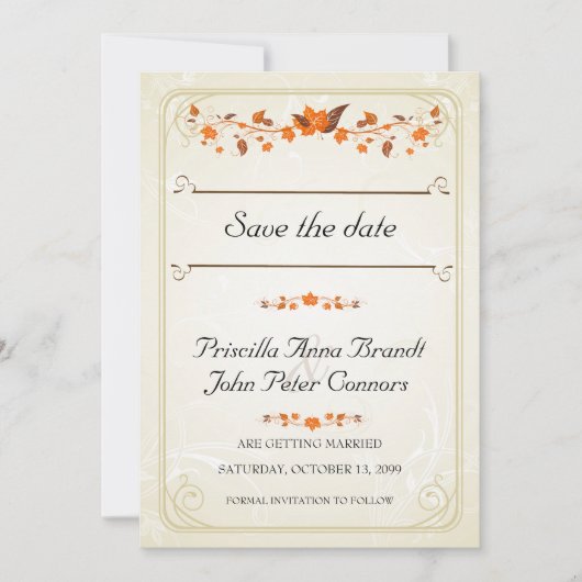 Einladung zur Hochzeit Save the Date, Herbstlaub T (Vorderseite)