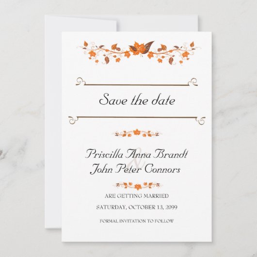 Einladung zur Hochzeit Save the Date, Herbstlaub T (Vorderseite)