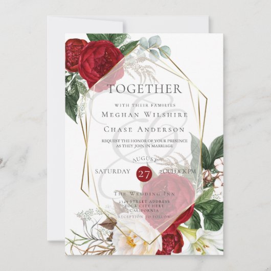 Einladung zur Hochzeit | Scarlet und Elfenbeinflor (Vorderseite)