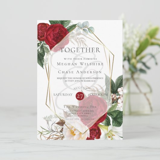 Einladung zur Hochzeit | Scarlet und Elfenbeinflor (Stehend Vorderseite)