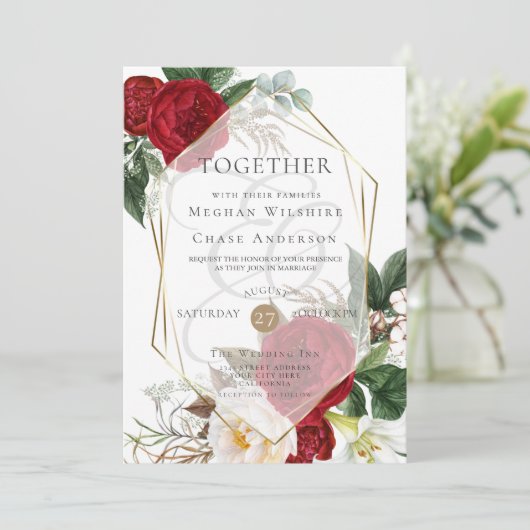 Einladung zur Hochzeit | Scarlet und Elfenbeinflor (Stehend Vorderseite)