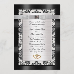 Einladung zur Hochzeit Schwarz-weiß Damask