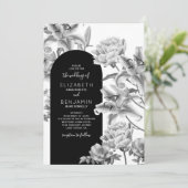 Einladung zur Hochzeit Schwarz-weißer Blumengestel (Stehend Vorderseite)