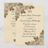 Einladung zur Hochzeit Sepia Rose auf Leinen (Vorne/Hinten)