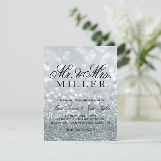 Einladung zur Hochzeit - Silver Glit Fab (Stehend Vorderseite)