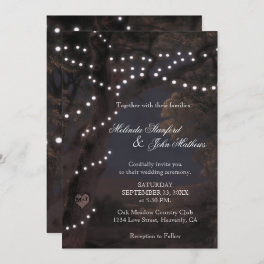 Einladung zur Hochzeit | String Lights (Vorne/Hinten)