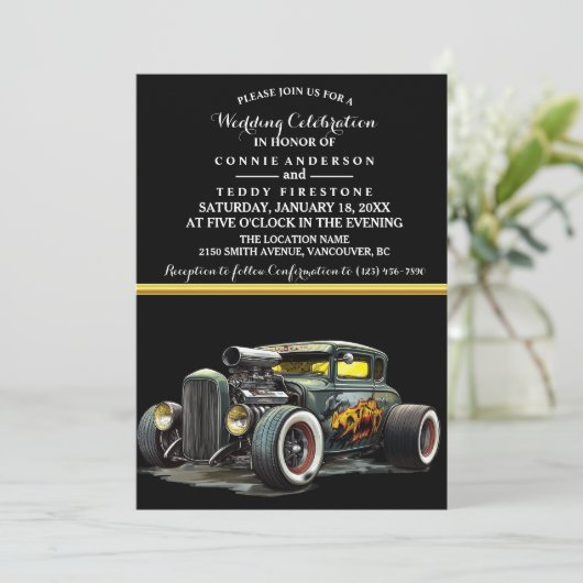 Einladung zur Hochzeit und Frisierte Auto (Stehend Vorderseite)