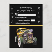 Einladung zur Hochzeit und gelbes Frisierte Auto (Vorderseite)