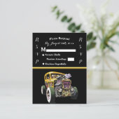 Einladung zur Hochzeit und gelbes Frisierte Auto (Stehend Vorderseite)