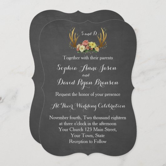 Einladung zur Hochzeit | Unique Antlers Floral Cha (Vorne/Hinten)