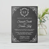 Einladung zur Hochzeit Verzierter Monogramm-Tafel (Stehend Vorderseite)