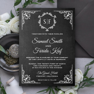 Einladung zur Hochzeit Verzierter Monogramm-Tafel