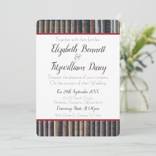 Einladung zur Hochzeit Vintager Bücher (Stehend Vorderseite)