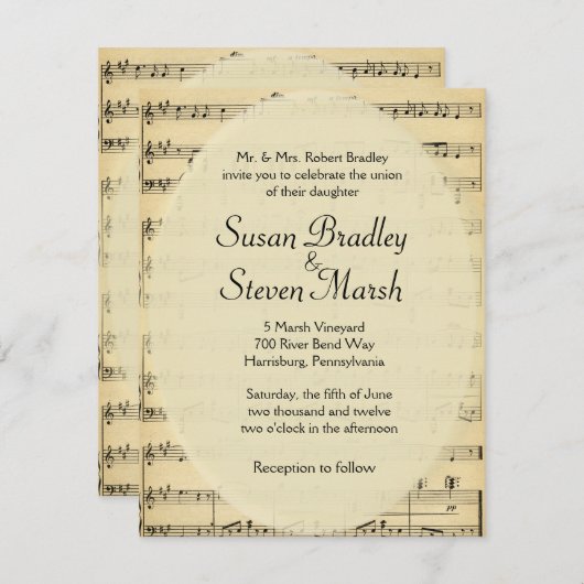 Einladung zur Hochzeit Vintager Noten (Vorne/Hinten)