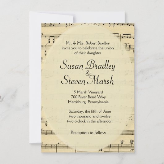 Einladung zur Hochzeit Vintager Noten (Vorderseite)