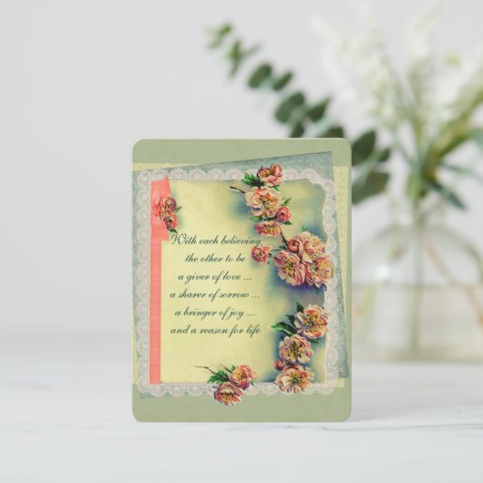 Einladung zur Hochzeit Vintager Rose (Stehend Vorderseite)