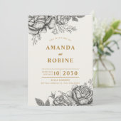 Einladung zur Hochzeit Vintager Rose (Stehend Vorderseite)