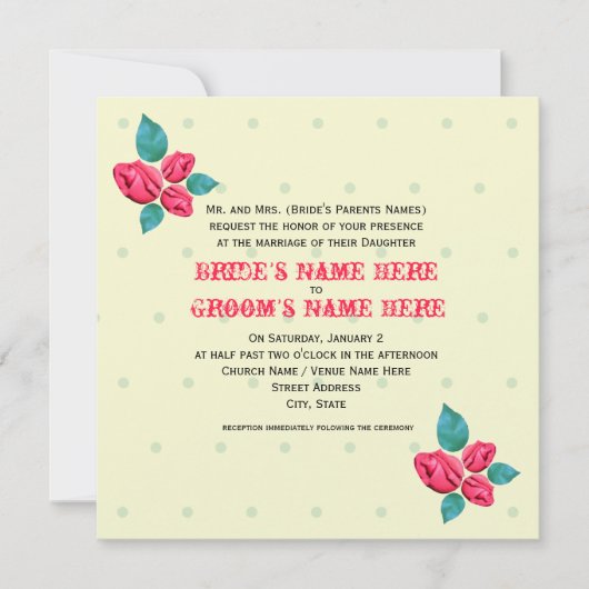 Einladung zur Hochzeit Vintager Rose (Vorderseite)