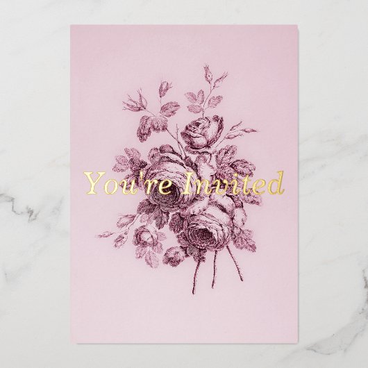 Einladung zur Hochzeit Vintager Rose (Vorderseite)