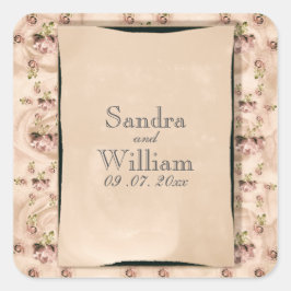 Einladung zur Hochzeit Vintager Rose Quadratischer Aufkleber