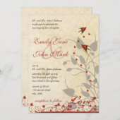 Einladung zur Hochzeit Vintager Roter Vögel (Vorne/Hinten)