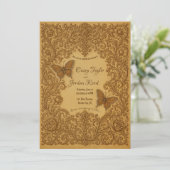 Einladung zur Hochzeit Vintager Schmetterlinge auf (Stehend Vorderseite)