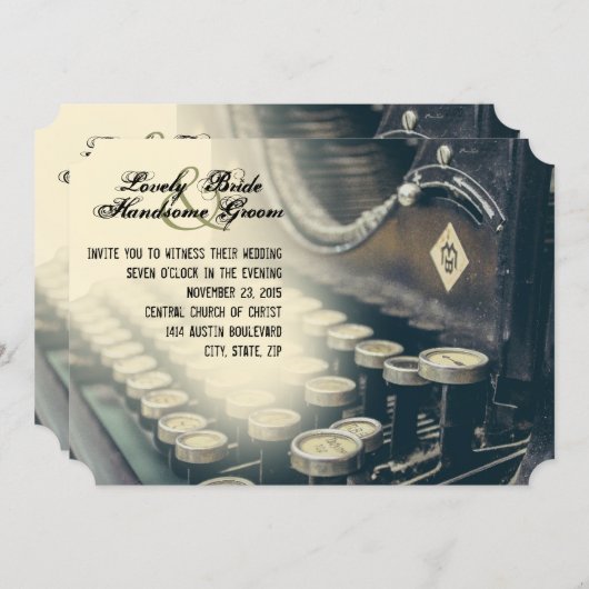 Einladung zur Hochzeit Vintager Schreibmaschine (Vorne/Hinten)