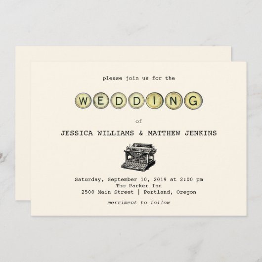 Einladung zur Hochzeit Vintager Schreibmaschine (Vorne/Hinten)