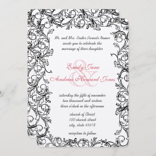 Einladung zur Hochzeit Vintager Weintrauben (Vorne/Hinten)