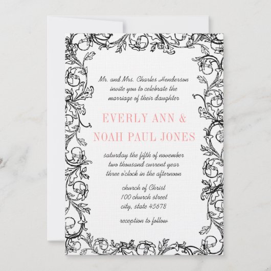 Einladung zur Hochzeit Vintager Weintrauben (Vorderseite)