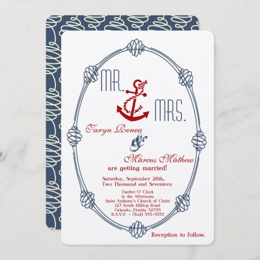 Einladung zur Hochzeit von 12x18 Navy Nautical Kno (Vorne/Hinten)
