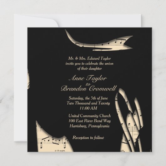 Einladung zur Hochzeit von abstrakten Schwarz-Pfir (Vorderseite)