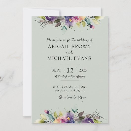 Einladung zur Hochzeit von abstrakten Wasserfarben (Vorderseite)