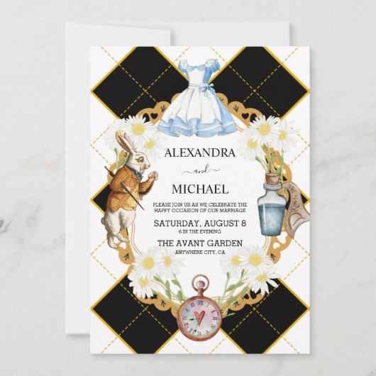 Einladung zur Hochzeit von Alicen im Wunderland (Vorderseite)